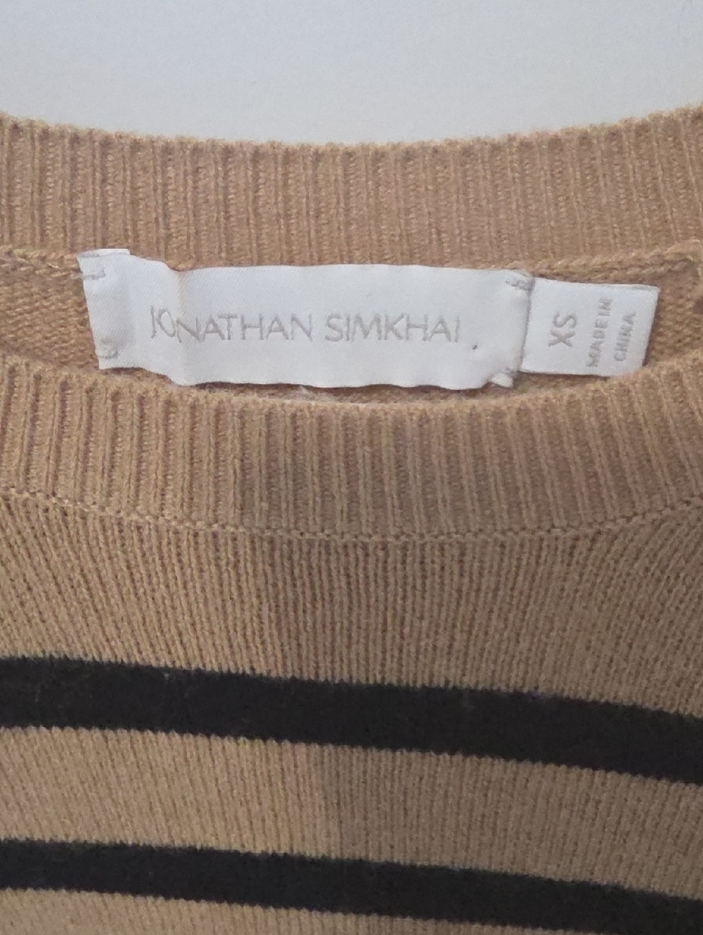 Jonathan Simkhai Tan and Black Striped Puff-Sleeve Sweater XS - Picture 3 of 5